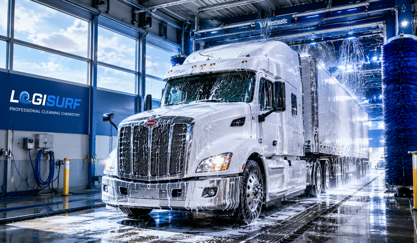 Commercial truck wash using professional cleaning chemistry